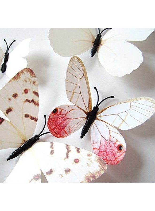 بينديا ملصقات حائط معدنية ثلاثية الأبعاد على شكل فراشة من Pindia، 12 قطعة، لتزيين المنزل وحفلات الزفاف (أبيض) - Image 4