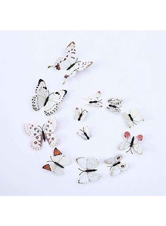بينديا ملصقات حائط معدنية ثلاثية الأبعاد على شكل فراشة من Pindia، 12 قطعة، لتزيين المنزل وحفلات الزفاف (أبيض) - Image 3