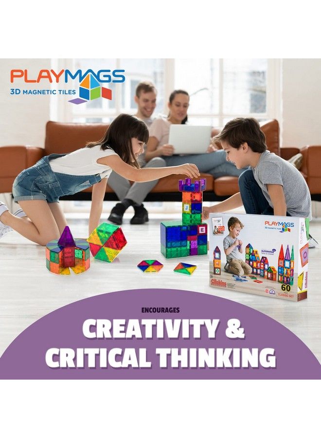 Playmags Magnetic Tiles For Kids 60 Pc Magnet Blocks With Abc Click Ins Stem Development Building Toys For Boys Girls & Toddlers - Image 5