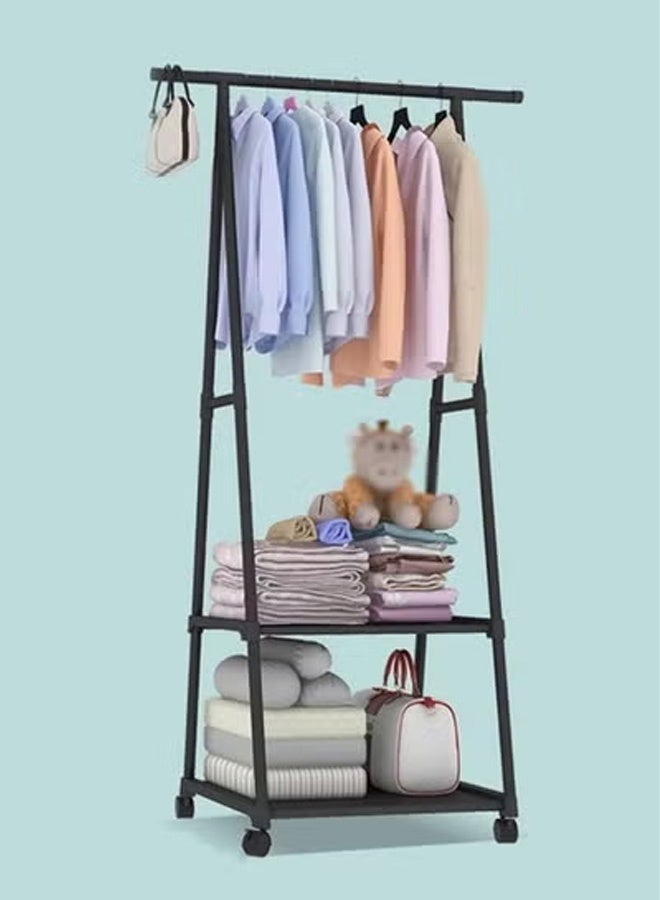 Taimi Garment Stand Coat Hanging Rack A Shape Hanger with 2 Bottom Shelves Multipurpose Clothes Closet Shoes  Pot Holding Standing Shelf Black / 160 x 55 x 42cm - Image 4