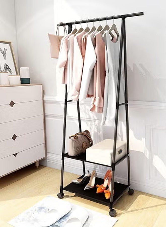 Taimi Garment Stand Coat Hanging Rack A Shape Hanger with 2 Bottom Shelves Multipurpose Clothes Closet Shoes  Pot Holding Standing Shelf Black / 160 x 55 x 42cm - Image 5