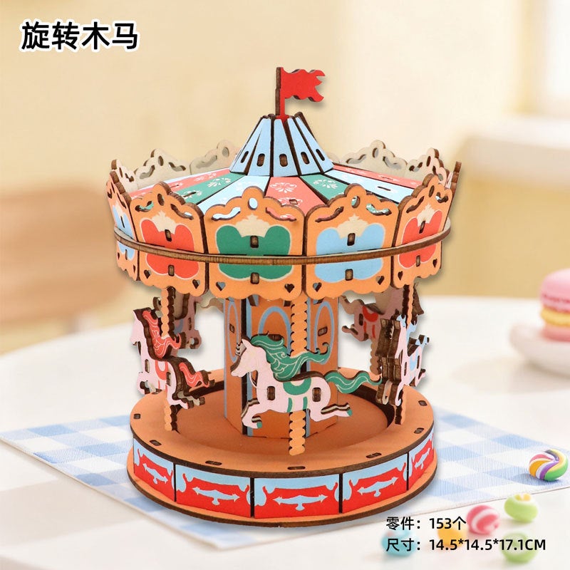 Three-Dimensional Puzzle 3D Wooden Assembled Model Ferris Wheel Children'S Girl Puzzle Handmade Diy Gift - Image 1