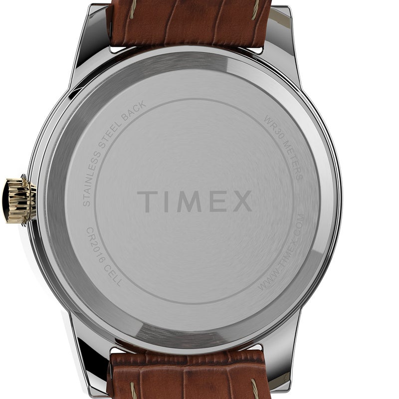 TIMEX ساعة تيمكس النسائية إسيكس أفينيو 25 مم - علبة ثنائية اللون بقرص أبيض مع حزام جلد بني - Image 3