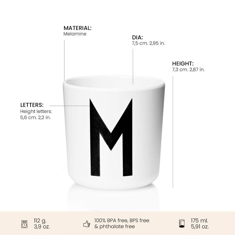 Design Letters Melamine Sippy cups for Baby 7 Oz A-Z | Kids Cups Designed in Denmark Reusable Cup for Baby 6+ Month|Learning Cup BPA/BPS Free | Children Drinking Cup Dishwasher Safe, Toddler Cup White - Image 2