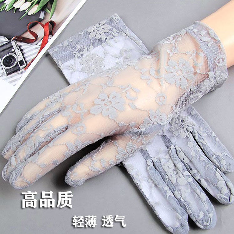 Summer short sun protection gloves for Women summer Korean style lace thin sun protection driving breathable ultra-thin gloves for women Wholesale T004 Gray - Image 5