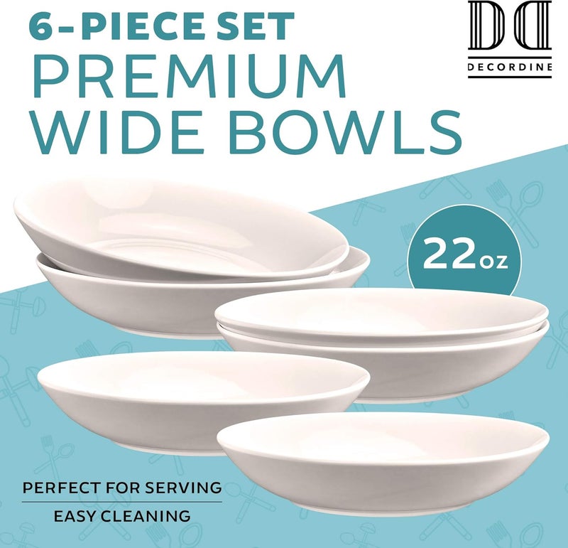 DECORDINE 6 Porcelain Pasta Bowls  Bowl Dish Set for Salad Desserts Soup  22 Ounce Eggshell White Stackable Microwaveable and DishwasherSafe Dinnerware Set  by DecorDine - Image 3