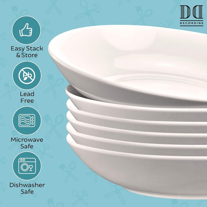 DECORDINE 6 Porcelain Pasta Bowls  Bowl Dish Set for Salad Desserts Soup  22 Ounce Eggshell White Stackable Microwaveable and DishwasherSafe Dinnerware Set  by DecorDine - Image 5
