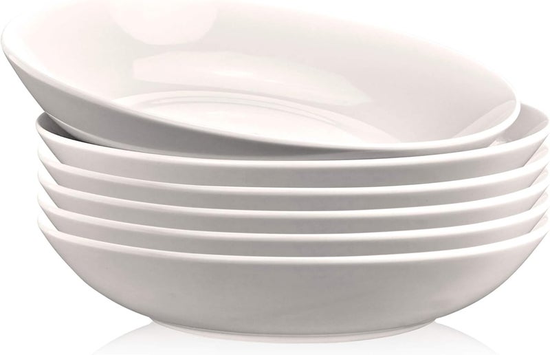 DECORDINE 6 Porcelain Pasta Bowls  Bowl Dish Set for Salad Desserts Soup  22 Ounce Eggshell White Stackable Microwaveable and DishwasherSafe Dinnerware Set  by DecorDine - Image 1