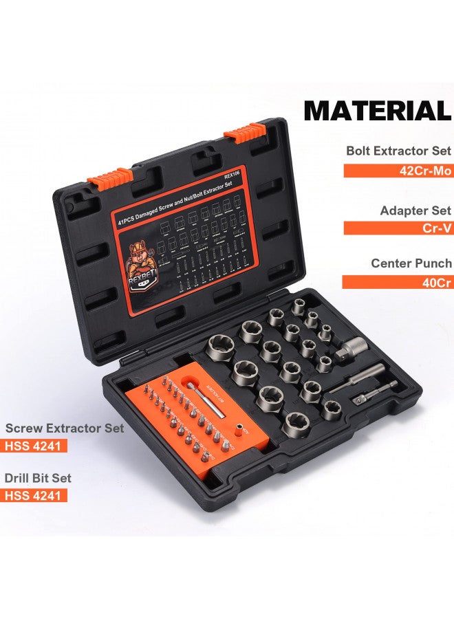 REXBETI REXBETI 41-Piece Impact Bolt Extractor Screw Extractor Set and Stripped Screw Remover, Case with 16-Piece Bolt Extractor, 10-Piece HSS Drill Bit, 10-Piece Spiral Screw Extractor and 4 Piece Adapter  - Image 2