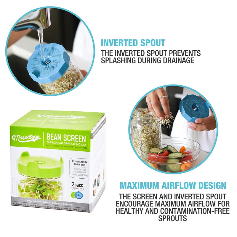 Masontops Bean Screen Sprouts Growing Kit - Sprouting Lids & Sprout Mixes Microgreens Growing Kit - Sprouting Kit Wide Mouth Mason Jar Strainer Lid - Image 4