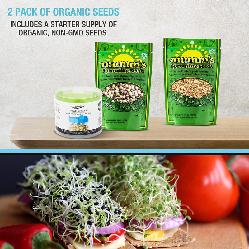 Masontops Bean Screen Sprouts Growing Kit - Sprouting Lids & Sprout Mixes Microgreens Growing Kit - Sprouting Kit Wide Mouth Mason Jar Strainer Lid - Image 5