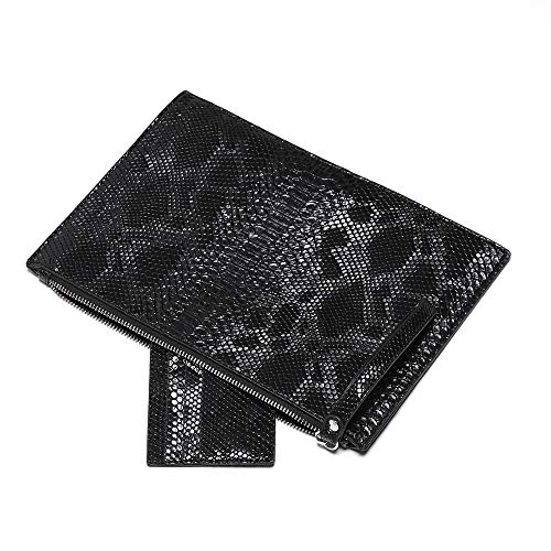NIGEDU Women Clutches Fashion Snakeskin PU Leather Party Envelope Purse Bag with Hand Strap (Black) - Image 5