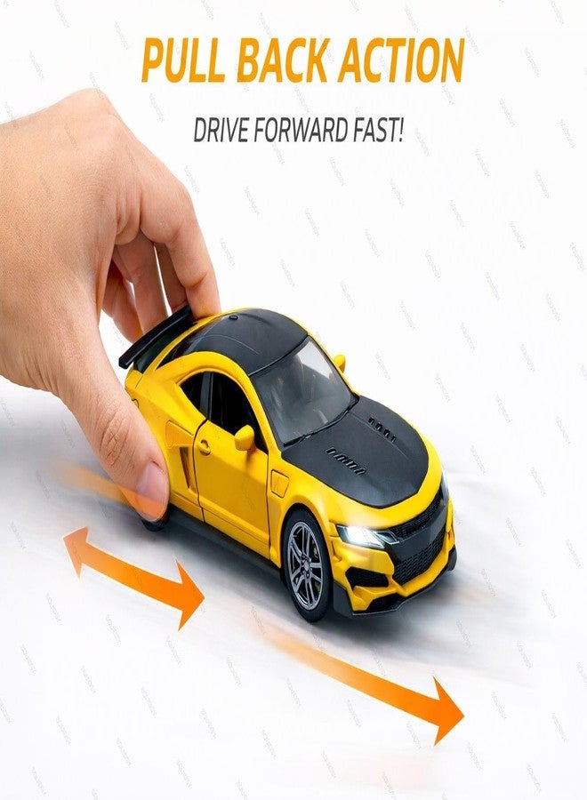 SQUIDSY Chevrolet Camaro Toy Car 1:36 Scale Diecast Metal Pull Back Vehicle with Openable Doors, Lights & Music – Sports Model for Kids, Boys & Collectors (Yellow) - Image 2