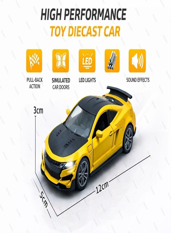 SQUIDSY Chevrolet Camaro Toy Car 1:36 Scale Diecast Metal Pull Back Vehicle with Openable Doors, Lights & Music – Sports Model for Kids, Boys & Collectors (Yellow) - Image 4