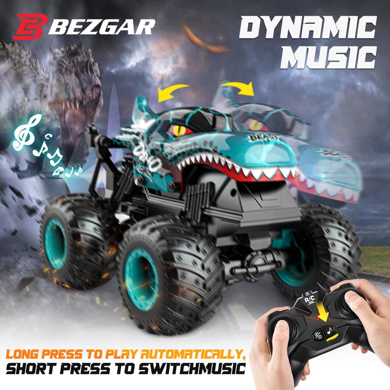 Bezgar Monster Truck Toys - Remote Control Monster Truck With Light & Music  Dinosaur Toys For Kids  1:20 Scale Rc Truck With 360 Spins And Drifting  Remote Control Car For Boys 4-7 Blue - Image 5