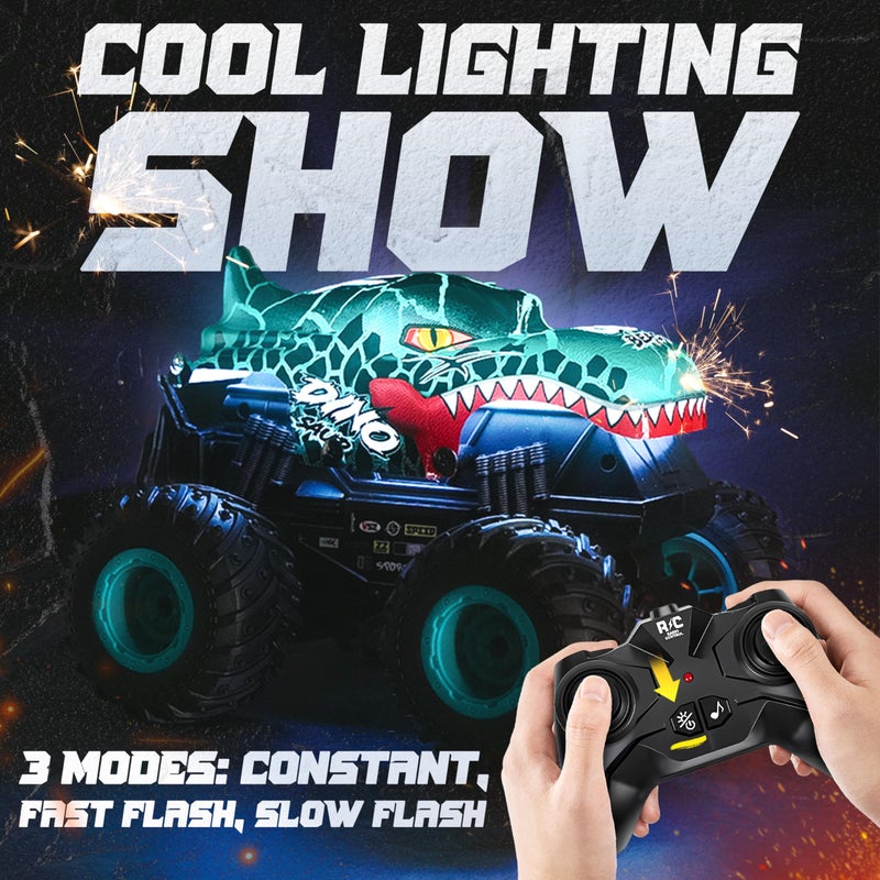 Bezgar Monster Truck Toys - Remote Control Monster Truck With Light & Music  Dinosaur Toys For Kids  1:20 Scale Rc Truck With 360 Spins And Drifting  Remote Control Car For Boys 4-7 Blue - Image 4