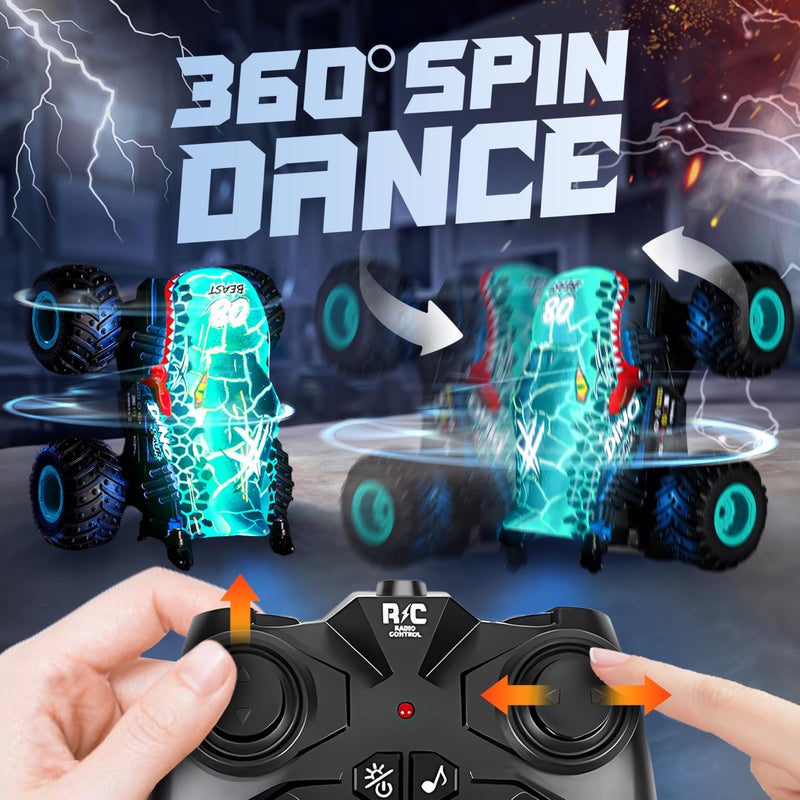 Bezgar Monster Truck Toys - Remote Control Monster Truck With Light & Music  Dinosaur Toys For Kids  1:20 Scale Rc Truck With 360 Spins And Drifting  Remote Control Car For Boys 4-7 Blue - Image 3
