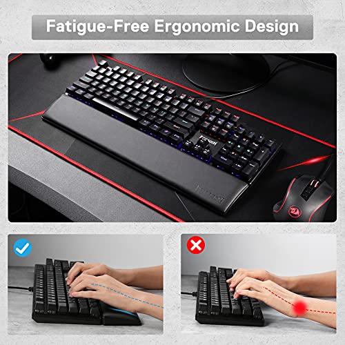 Redragon P037 Meteor L Computer Keyboard Wrist Rest Pad, Ergonomic Soft Memory Foam Wrist Support w/Anti-Slip Rubber Base, 100% 104 Keys Standard Size 17.12 x 2.87 in, 0.78 inch (20mm) Height, Black - Image 5