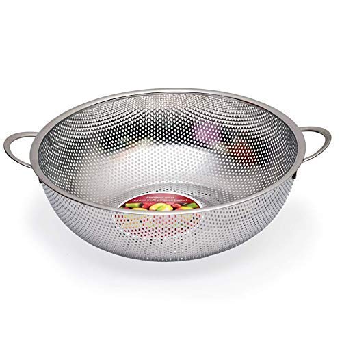 Mantavya Multipurpose Stainless Steel Rice Washing Baskets Strainer Drainer with Handle Vegetable Fruit Noodles Washing Filter Basket for Kitchen Bowl Storing and Straining PurposeSilver - Image 3