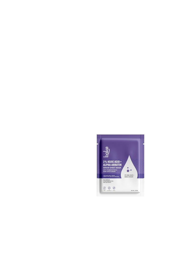 BAKE 2% Kojic Acid + Alpha Arbutin Serum Sheet Mask for Glowing Skin, Dark Circles, Spots & Pigmentation, Tan Removal | Paraben Free, 100% Biodegradable (20.00 g, Kojic Acid) - Image 4