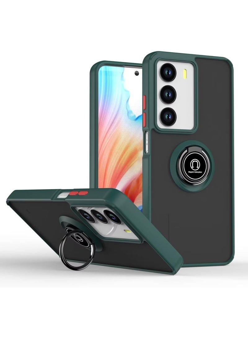 Case for Realme C71 4G / Case Cover For Realme C73 5G, Metal Ring Holder Grip Kickstand Car Magnetic Mount Shockproof Matte Hard Back Bumper Case for Realme C71 4G/C73 5G (Green)