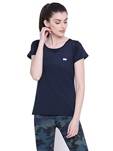 Clovia Women's Activewear Short Sleeve Sports T-Shirt (AT0112P08_Blue_M) - Image 1