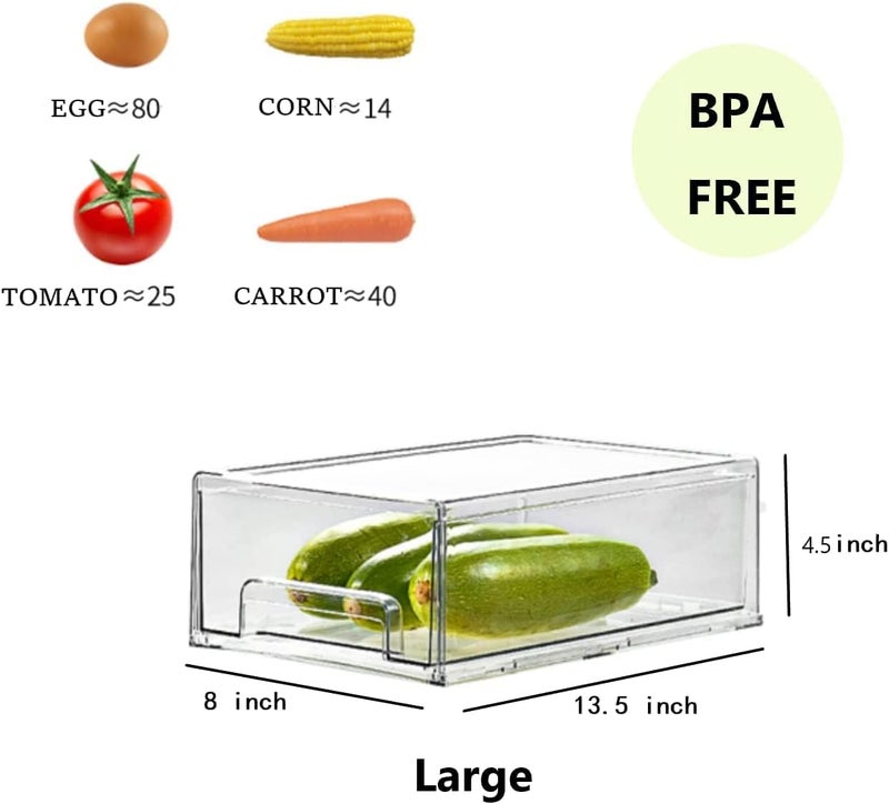 MANO 2Pack Clear Fridge Drawers Pull Out Stackable Refrigerator Drawer Organizer Bins Pantry Storage Box Plastic Food Containers for Kitchen Bathroom Office Closet (Large-2pack) - Image 3