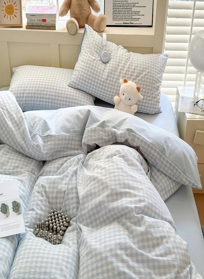 Nayoroom Blue Gingham Duvet Cover Queen Size Reversible Plaid Checkered Duvet Cover 3 Pieces Soft Breathable Washed Microfiber Girls Dorm Bedding Set for All Season - Image 1