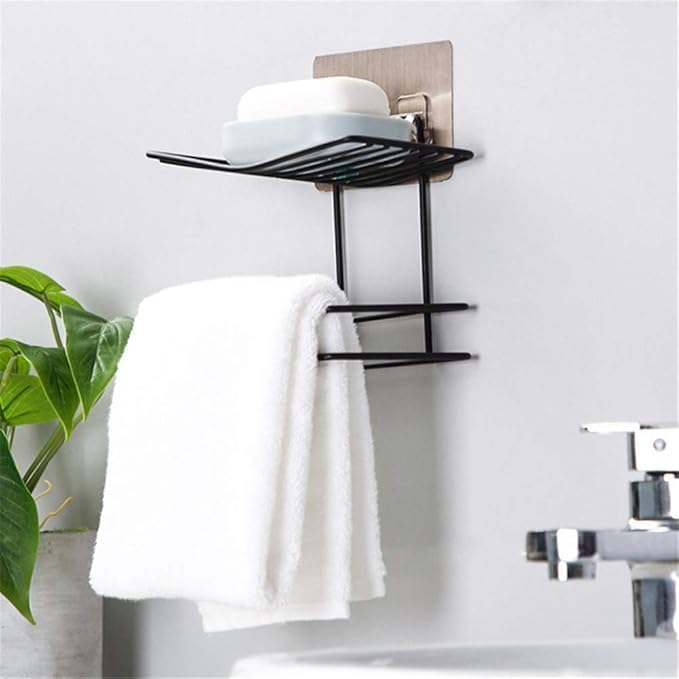 GETZET Tissue Paper Roll, Mobile Phone Holder, Multifunctional Shelf Adhesive Tissue Roll Towel Storage Rack Dispenser Hanger Organizer Bathroom Metal Stand - Black. - Image 3