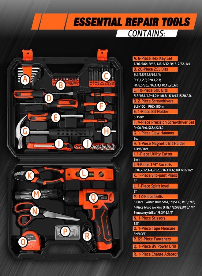 Thatool 139-Piece Tool Set - Tool Kit with 8V Cordless Drill Driver in ToolBox Storage Case, General Household Drill Set for Home Repairs, Handyman, DIY Projects - Image 2