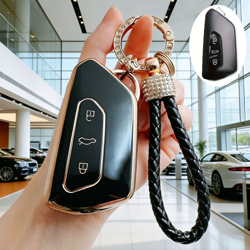 غطاء ذكي بمفتاح 3 أزرار مع سلسلة مفاتيح لجولف 8 Mk8 وID3 وID4 وID6 وسكودا أوكتافيا A8 وليون Mk4 وكوبرا فورمينتور وتاراكو، أحمر ناعم من مادة TPU، غطاء مفتاح سيارة لمنع التآكل وحافظة واقية. - Image 5