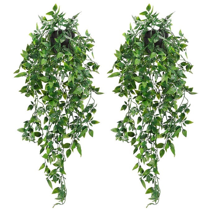 2PCS FAKE HANGING PLANTS ARTIFICIAL POTTED PLANTS FOR INDOOR OUTDOOR AESTHETIC OFFICE LIVING ROOM SHELF DECOR