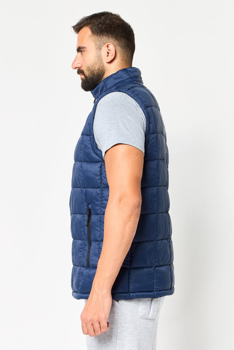 Reebok Men Sportswear Fit Sleeveless Outdoor Puffer vest Jacket, Navy Blue - Image 3
