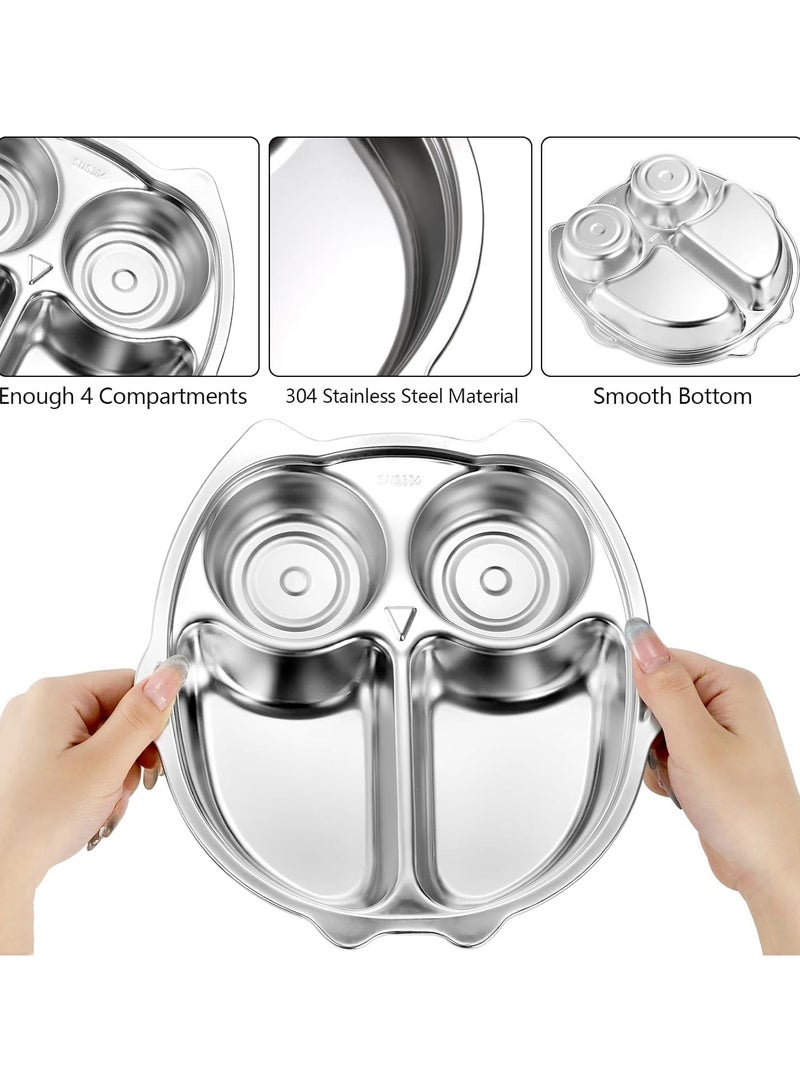 general 3-piece high-grade 304 stainless steel platter, 9-inch four-section portion control tray, for healthy eating, reusable dinner platter set for adults, children and cafeterias - Image 2