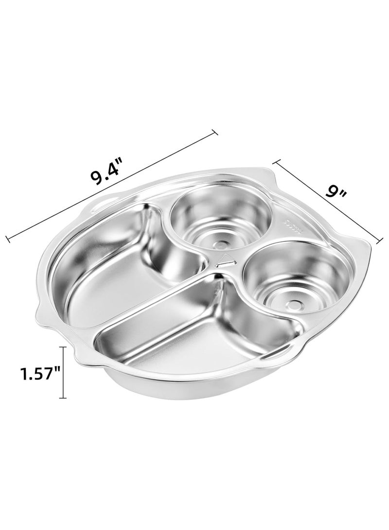 general 3-piece high-grade 304 stainless steel platter, 9-inch four-section portion control tray, for healthy eating, reusable dinner platter set for adults, children and cafeterias - Image 5