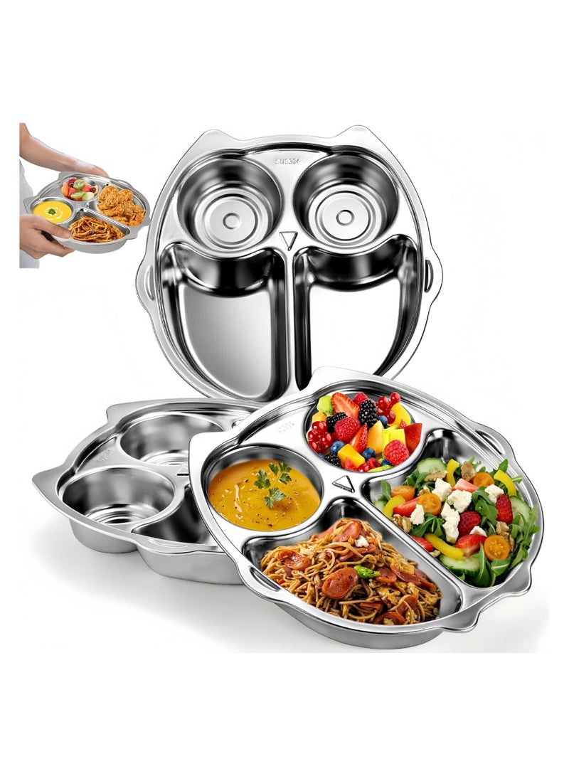 general 3-piece high-grade 304 stainless steel platter, 9-inch four-section portion control tray, for healthy eating, reusable dinner platter set for adults, children and cafeterias - Image 1