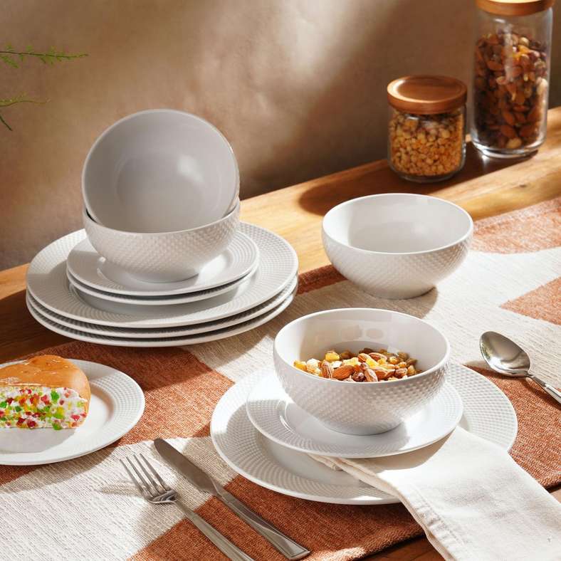 Pan Home طقم عشاء من البورسلين 12 قطعة مرقط - أبيض