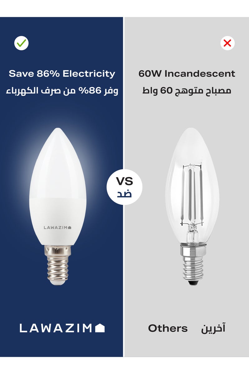 LED Candle Bulb C37 E14 5W - 6 Pack 6500K Daylight Energy Saving Non Dimmable 400 Lumens - Image 5