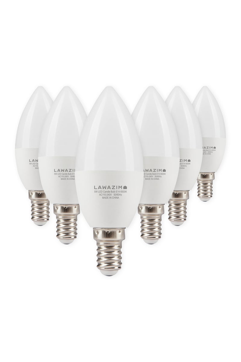 LED Candle Bulb C37 E14 5W - 6 Pack 6500K Daylight Energy Saving Non Dimmable 400 Lumens - Image 1