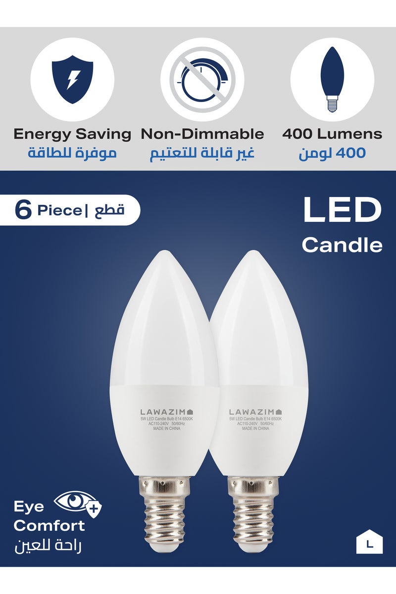LED Candle Bulb C37 E14 5W - 6 Pack 6500K Daylight Energy Saving Non Dimmable 400 Lumens - Image 3