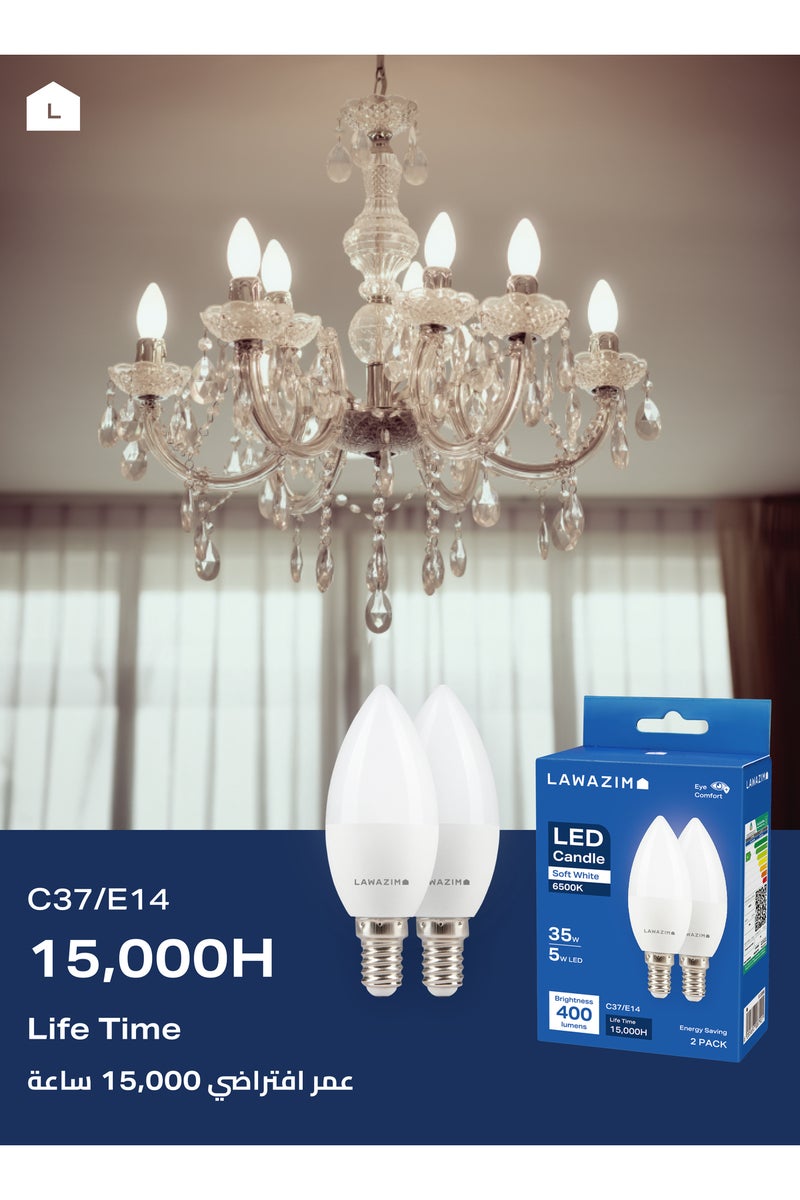 LED Candle Bulb C37 E14 5W - 6 Pack 6500K Daylight Energy Saving Non Dimmable 400 Lumens - Image 4