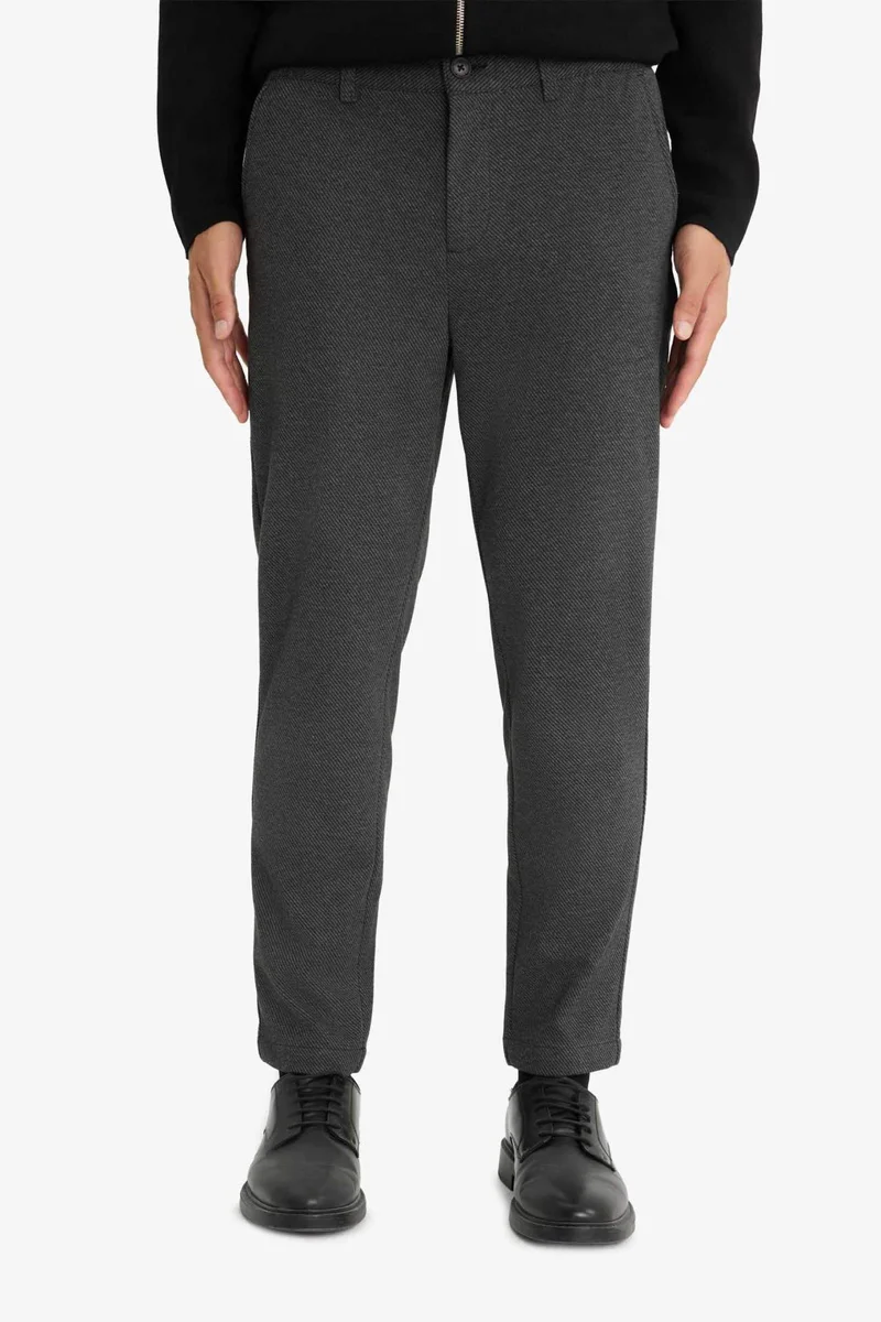 ديفاكتو Straight Fit Regular Hem Combed Cotton Trousers