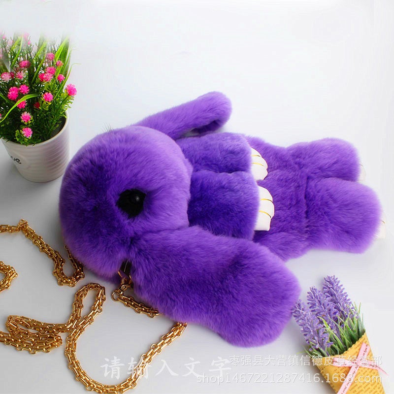 2024 Cute Plush Bunny Crossbody Kids Bag Purple 