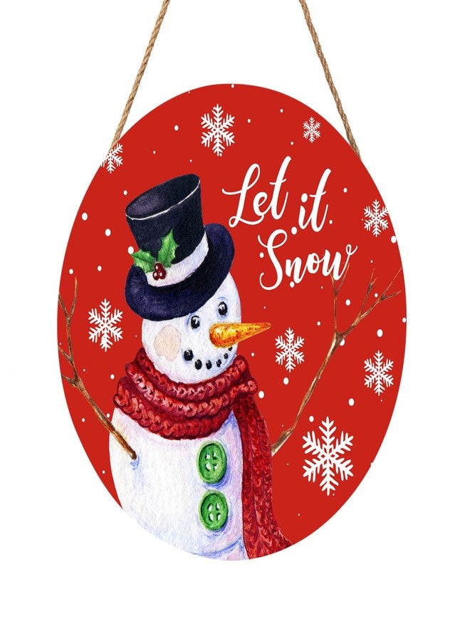 Harooni Christmas Snowman Front Door Sign Snowflake Wood Door Hanger for Outdoor Outside Porch xtmas Decorations Welcome Sign Farmhouse Round Wall Hanging Christma Wreath Xmas Decor for Home 12"x12" - Image 1