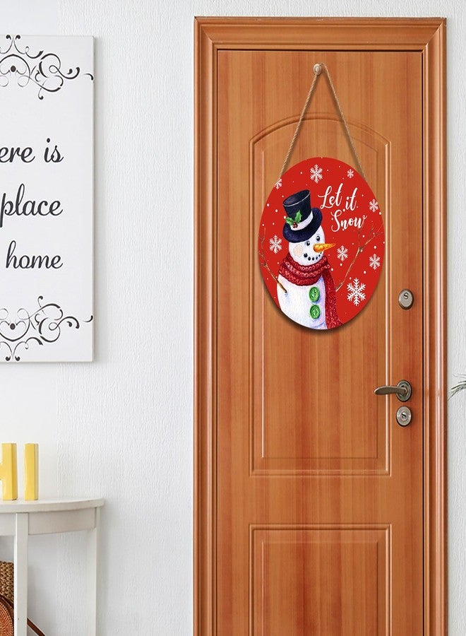 Harooni Christmas Snowman Front Door Sign Snowflake Wood Door Hanger for Outdoor Outside Porch xtmas Decorations Welcome Sign Farmhouse Round Wall Hanging Christma Wreath Xmas Decor for Home 12"x12" - Image 5