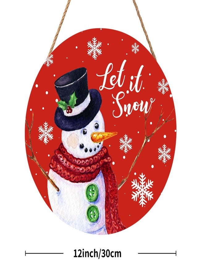 Harooni Christmas Snowman Front Door Sign Snowflake Wood Door Hanger for Outdoor Outside Porch xtmas Decorations Welcome Sign Farmhouse Round Wall Hanging Christma Wreath Xmas Decor for Home 12"x12" - Image 2