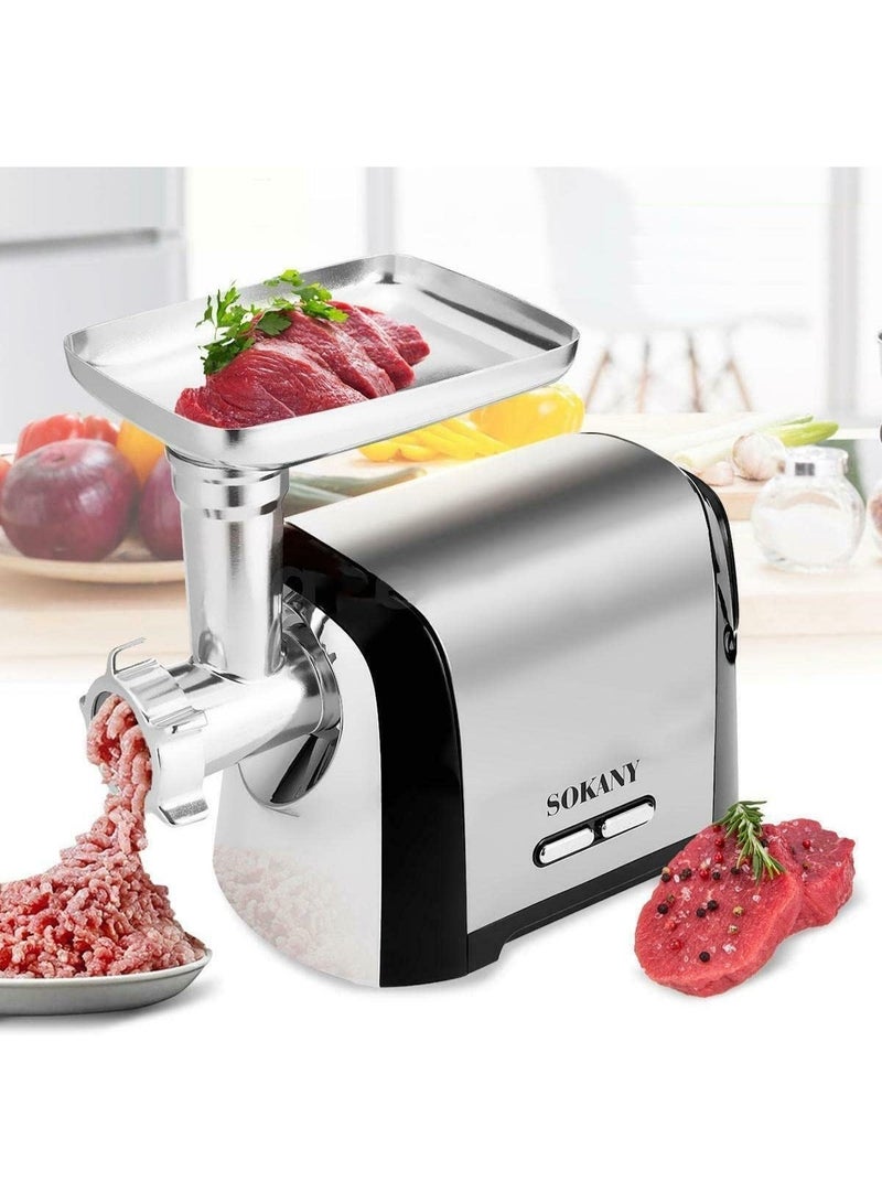 sokany 3200W Electric Meat Grinder 3 in 1 Professional Meat Mincer with 3 Stainless Steel Grinding Plates, 6.5L Capacity, Kubbe Sausage Accessory for Fast Grinding, Grinding Meat, Fish, Vegetables, Sausage Maker, Silver - Image 4