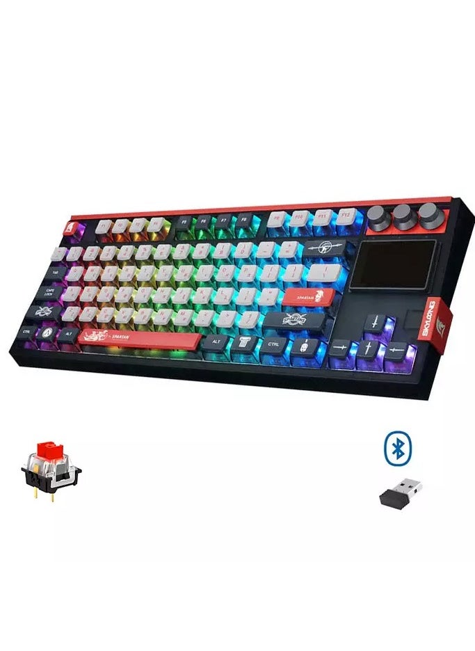 سكايلونج - لوحة مفاتيح الألعاب الميكانيكية GK87 PRO RGB - ثلاثة أوضاع لاسلكية وبلوتوث وسلكية - مفتاح Gateron أحمر - قابلة للتبديل السريع (Spartan) - Image 1