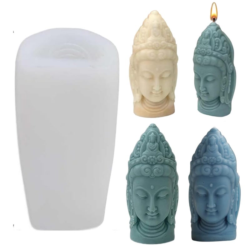 SOFTCREATO Buddha Shape Candle Making Silicone Molds 3D Buddha Statue Head of Guanyin Mould Lord Buddha Face Mold for DIY Handmade Chocolate Mousse Dessert Soap Cake Aromatherapy Resin Art Craft Making Home Party Decoration
