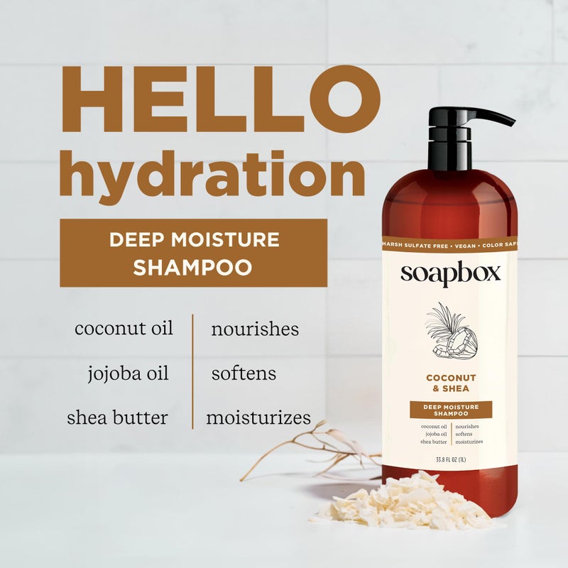 Soapbox Shampoo and Conditioner Set with Coconut Oil, Jojoba Oil, Aloe and Shea Butter to Moisturize and Nourish for All Hair Types, 1 Liter Each (Pack of 2) - Image 4
